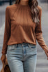 Raglan Long Sleeve Exposed Seam Detail Relaxed Fit Crew Neck Top